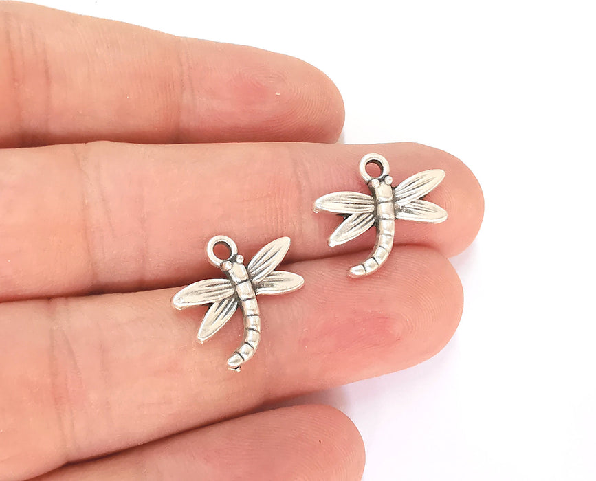 10 Dragonfly Charms Antique Silver Plated Charm (18x18mm) G23218