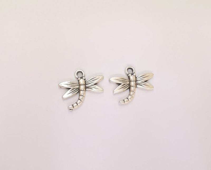 10 Dragonfly Charms Antique Silver Plated Charm (18x18mm) G23218