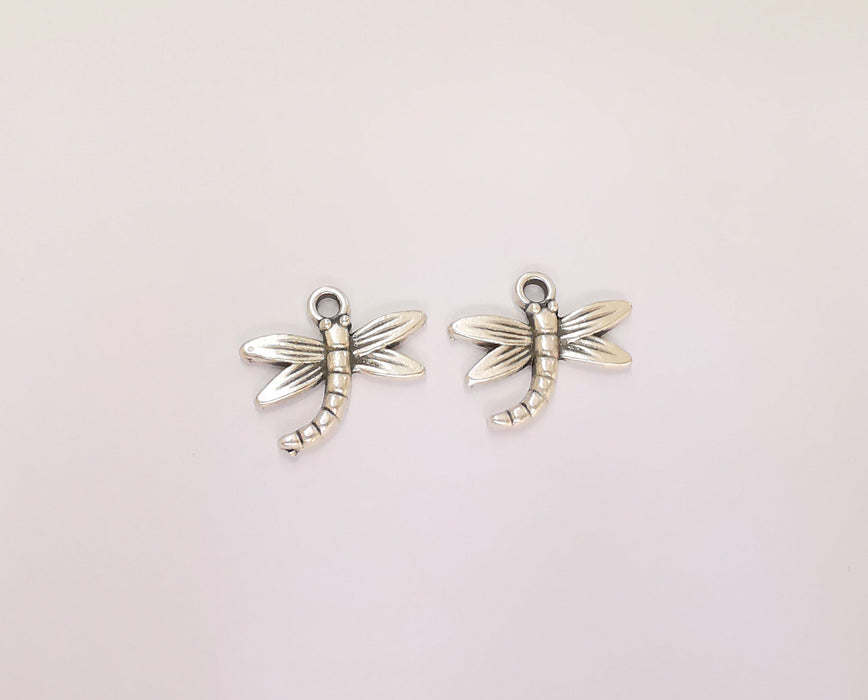 10 Dragonfly Charms Antique Silver Plated Charm (18x18mm) G23218