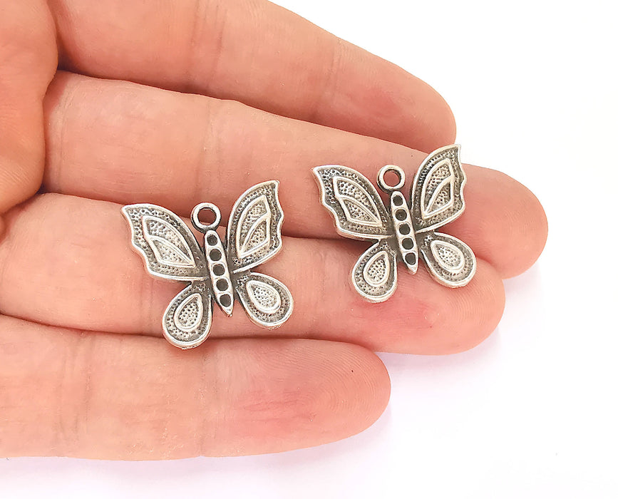 4 Butterfly Charms Antique Silver Plated Charm (24x22mm) G23221