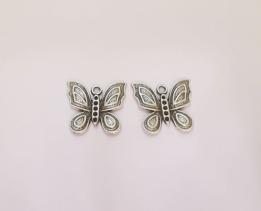 4 Butterfly Charms Antique Silver Plated Charm (24x22mm) G23221