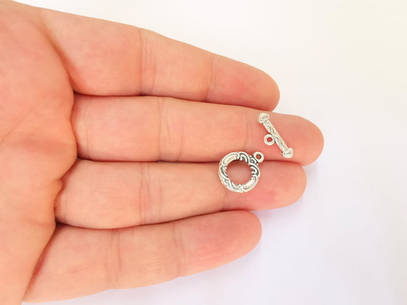 Silver Toggle Clasps 10 sets Antique Silver Plated Toggle Clasp Findings 17x13mm+17x6mm  G23222