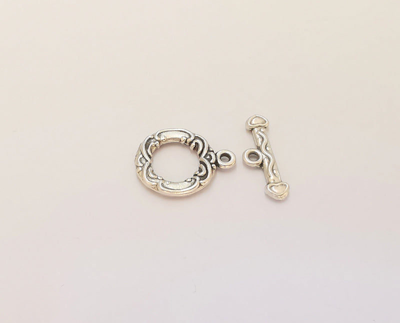 Silver Toggle Clasps 10 sets Antique Silver Plated Toggle Clasp Findings 17x13mm+17x6mm  G23222