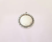 2 Frame Pendant Blank Antique Silver Plated Pendant (43x38mm) (29mm Blank Size)  G23224