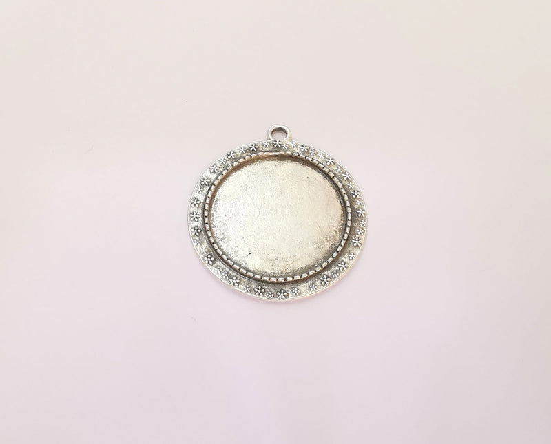 2 Frame Pendant Blank Antique Silver Plated Pendant (43x38mm) (29mm Blank Size)  G23224