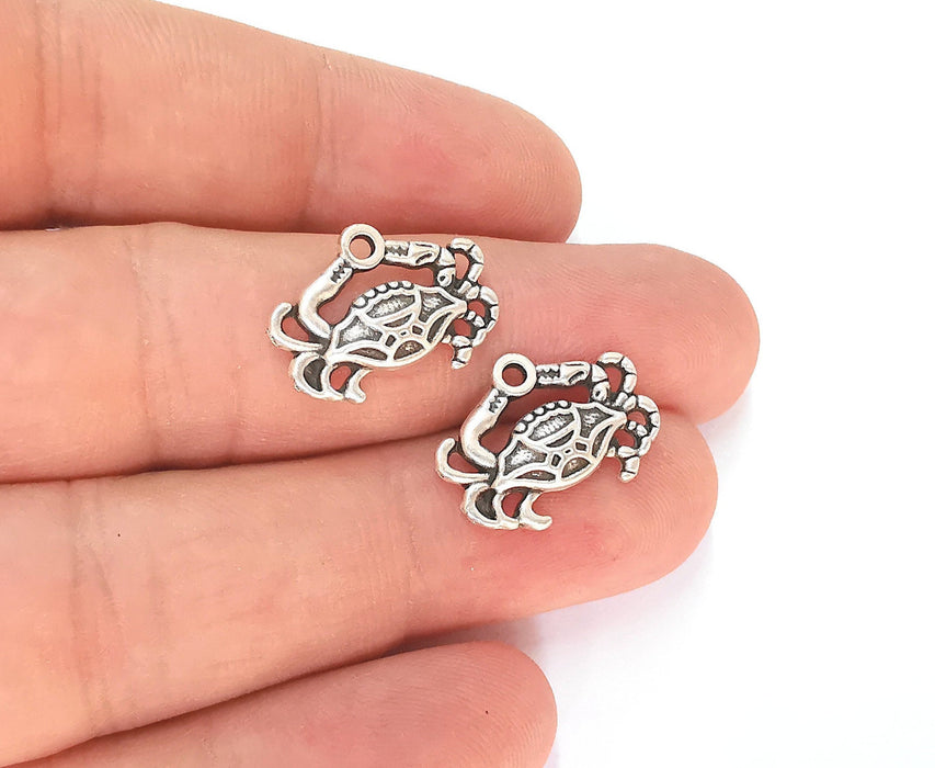 10  Crab Charms Antique Silver Plated Charms (19x15mm)  G23226