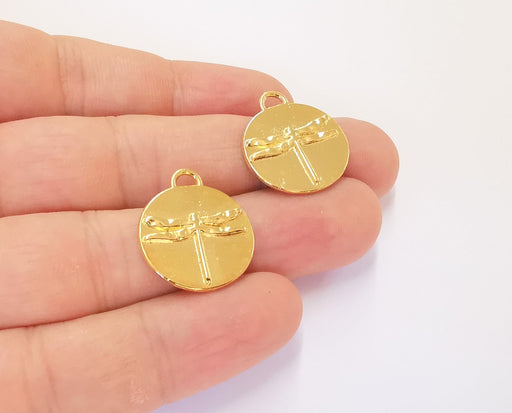 2 Dragonfly Charms Shiny Gold Plated Charm (23x20mm) G23227