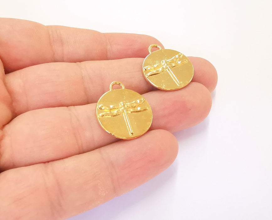 2 Dragonfly Charms Shiny Gold Plated Charm (23x20mm) G23227