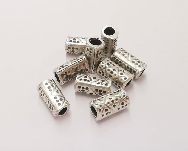 10 Silver Tube Beads Antique Silver Plated Beads (12x6mm)  G23230
