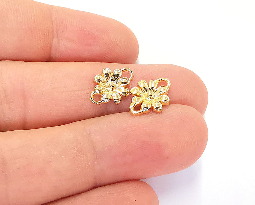 10 Flower Charms Connector 24K Shiny Gold Plated Charms (14x10mm)  G23232