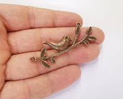 2 Bird Leaf Branch Connector Pendant Antique Copper Plated Pendant (57x22mm) G23239