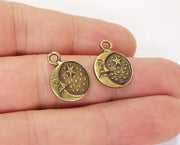 10 Moon Star Charm Antique Bronze Plated Charms (19x14mm) G23241