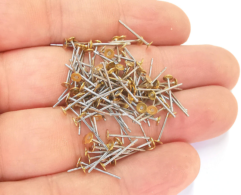 100 Earring Post Raw Brass Wire Blank Base (100 pcs - 50 pairs) Raw Brass (3mm blank) G23247