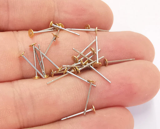 100 Earring Post Raw Brass Wire Blank Base (100 pcs - 50 pairs) Raw Brass (3mm blank) G23247