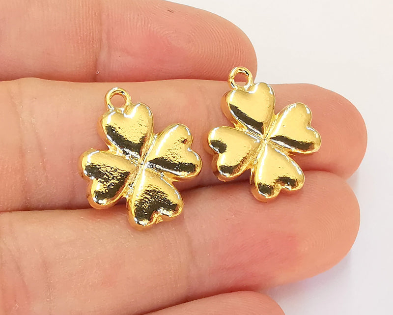 4 Heart Charms 24K Shiny Gold Plated Charms (20x17mm)  G22844