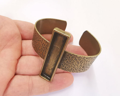 Bracelet Blank Resin Bezel Cuff Dry Flower inlay Blank Cuff Bezel Glass Cabochon Base Adjustable Antique Bronze (49x10mm blank ) G23253
