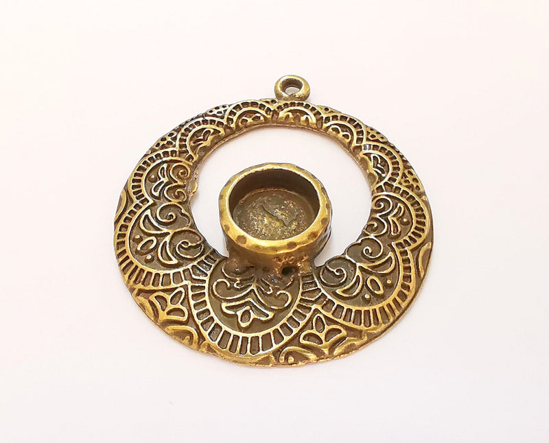 2 Bronze Charms Blank Bezel Resin Bezel Mosaic Mountings Antique Bronze Plated Charms (43x38mm) (10mm Bezel Inner Size)  G22849