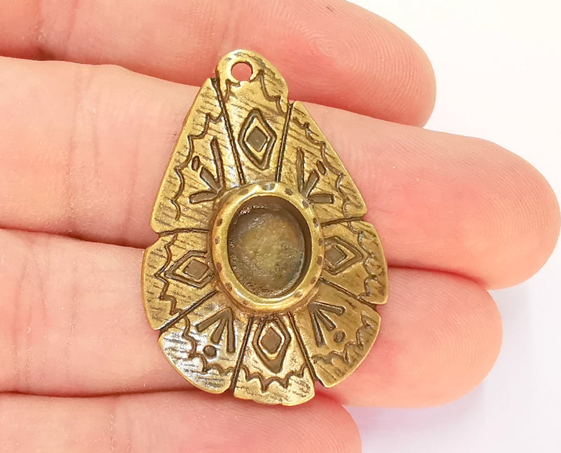 2 Bronze Charms Blank Bezel Resin Bezel Mosaic Mountings Antique Bronze Plated Charms (39x26mm) (10x8mm Bezel Inner Size)  G22850