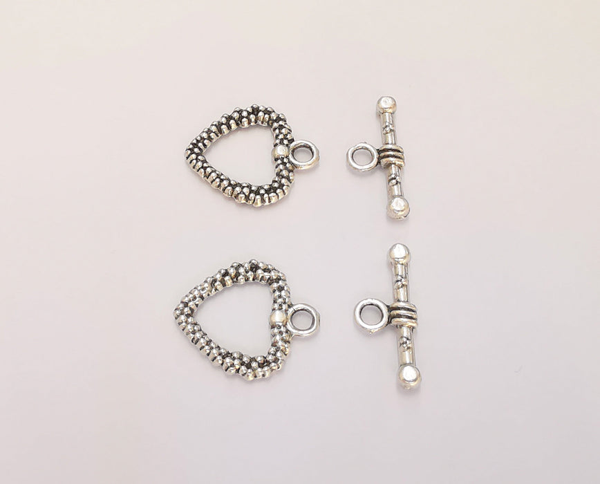 Heart Toggle Clasps 5 sets Silver Plated Toggle Clasp Findings 19x16mm+19x8mm  G22852
