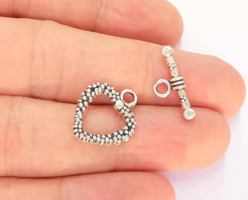 Heart Toggle Clasps 5 sets Silver Plated Toggle Clasp Findings 19x16mm+19x8mm  G22852