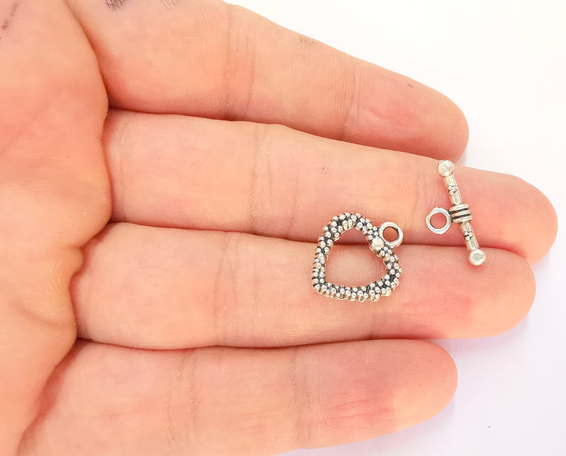 Heart Toggle Clasps 5 sets Silver Plated Toggle Clasp Findings 19x16mm+19x8mm  G22852