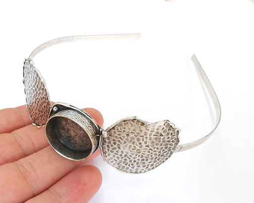 Hammered Crown Headband Base Blanks Circlet Settings Antique Silver Plated Brass Adjustable (24mm Bezel Size)  G22855