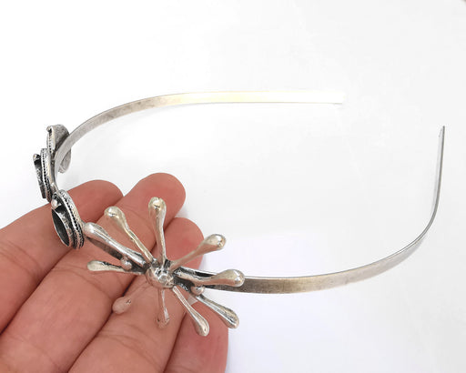 Star Crown Headband Base Blanks Circlet Settings Antique Silver Plated Brass Adjustable (3x 10mm Bezel Size)  G22858