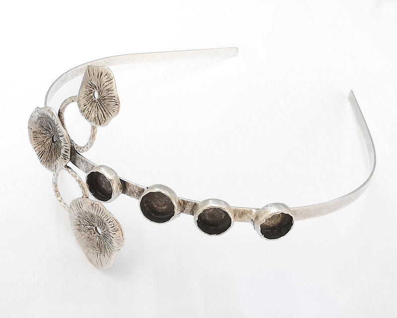 Flower Crown Headband Base Blanks Circlet Settings Antique Silver Plated Brass Adjustable (3x 10mm Bezel Size)  G22859