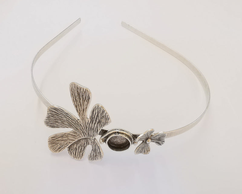 Flowers Crown Headband Base Blanks Circlet Settings Antique Silver Plated Brass Adjustable (10mm Bezel Size)  G22861