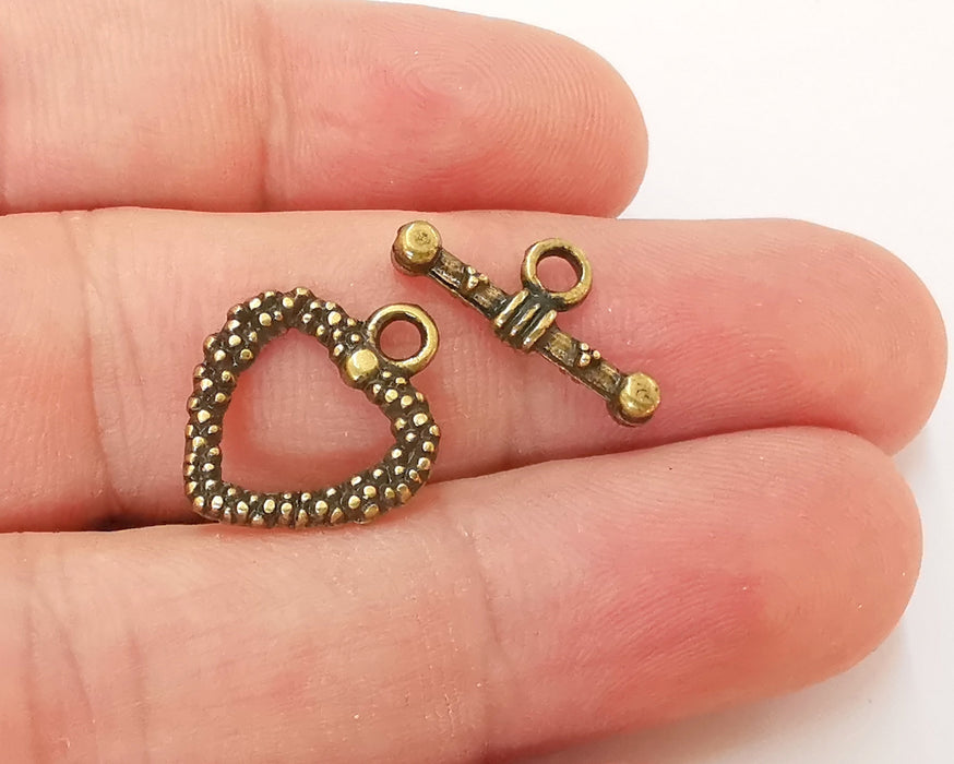 Heart Toggle Clasps 10 sets Antique Bronze Plated Toggle Clasp Findings 19x16mm+19x8mm  G22862