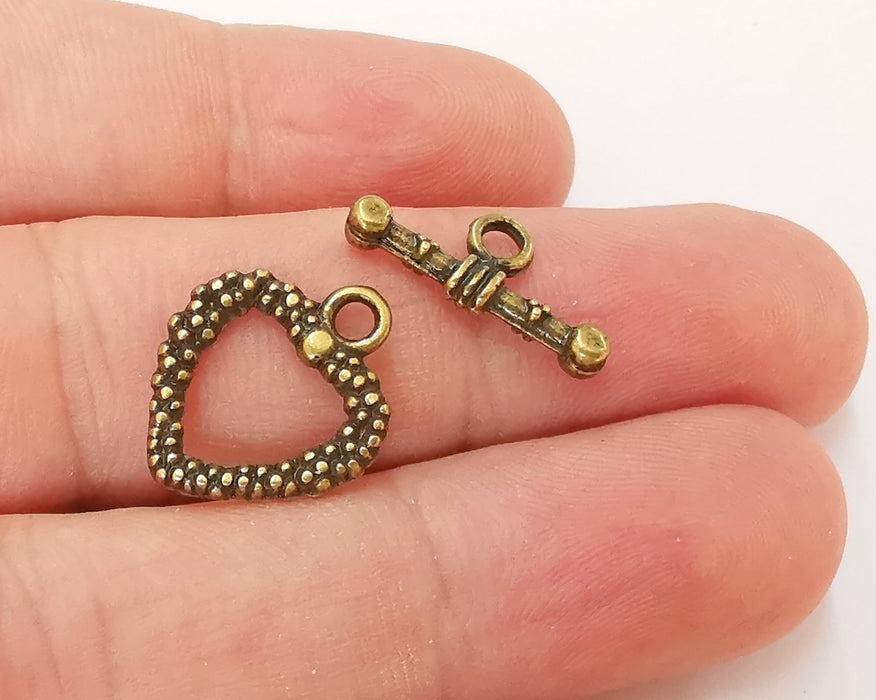 Heart Toggle Clasps 10 sets Antique Bronze Plated Toggle Clasp Findings 19x16mm+19x8mm  G22862