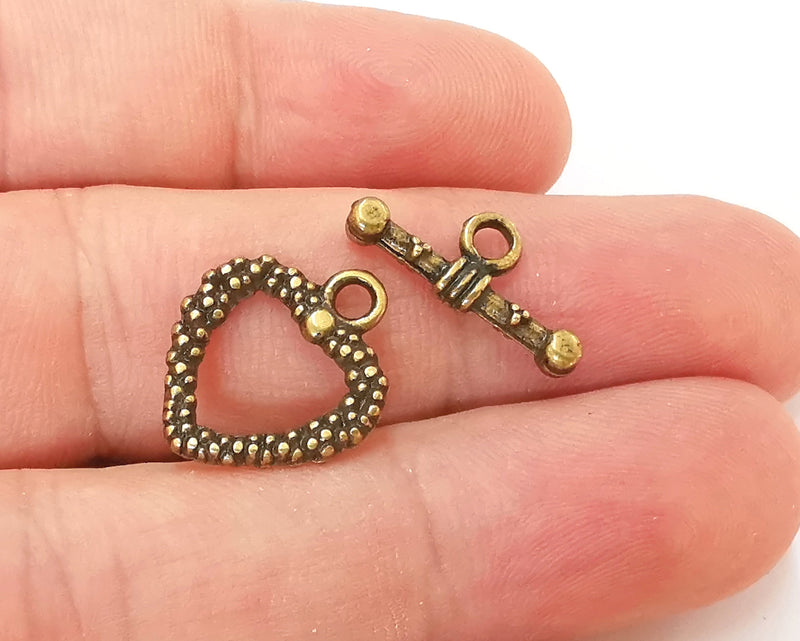 Heart Toggle Clasps 10 sets Antique Bronze Plated Toggle Clasp Findings 19x16mm+19x8mm  G22862