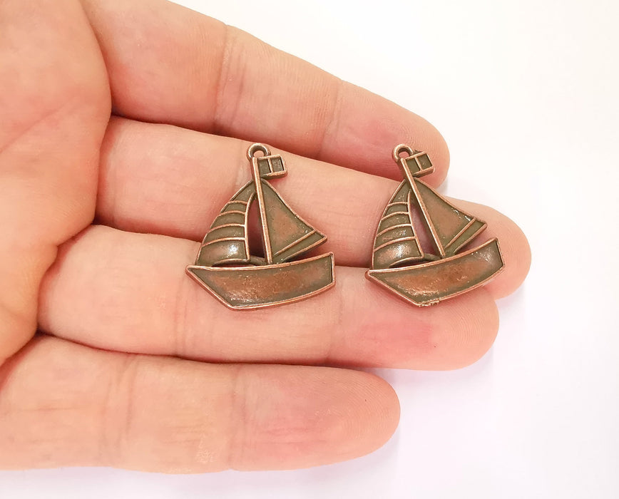 2 Sailing Ship Charms Antique Copper Plated Charms (31x25mm)  G23261
