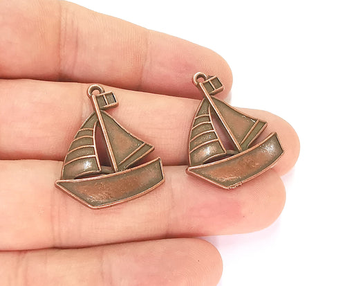2 Sailing Ship Charms Antique Copper Plated Charms (31x25mm)  G23261