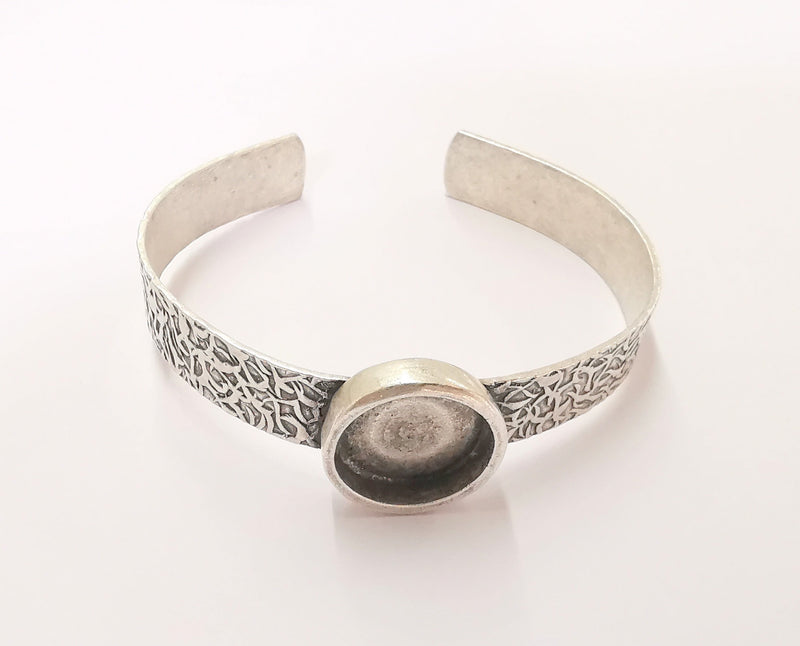 Bracelet Blank Resin Dry Flower inlay Blank Cuff Bezel Glass Cabochon Base Textured Adjustable Antique Silver (16mm Blank ) G23270