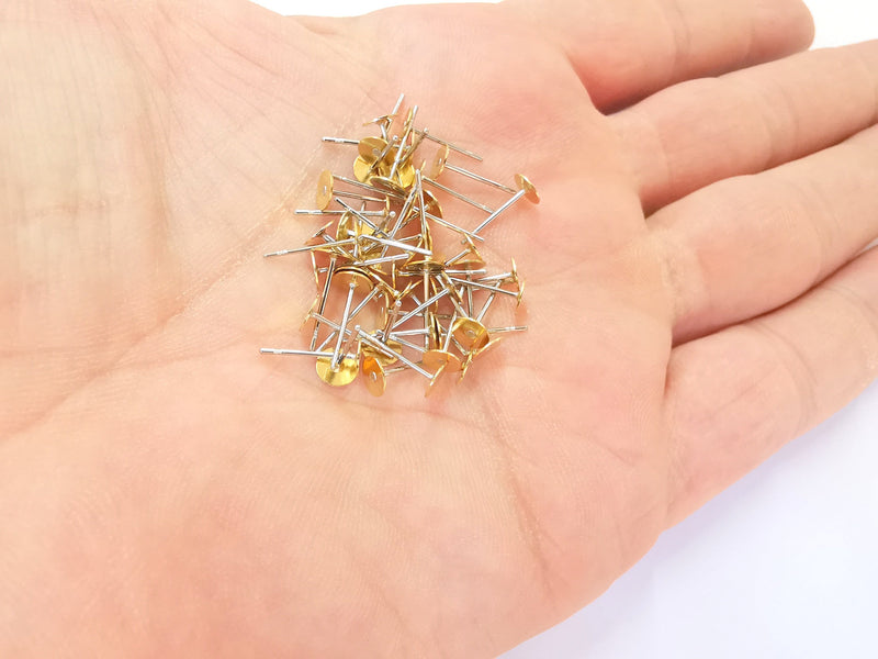 50 Earring Post Raw Brass Wire Blank Base (50 pcs - 25 pairs) Raw Brass (5mm blank) G23271
