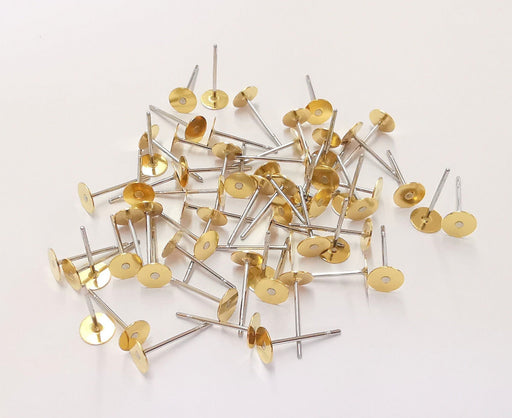 50 Earring Post Raw Brass Wire Blank Base (50 pcs - 25 pairs) Raw Brass (5mm blank) G23271