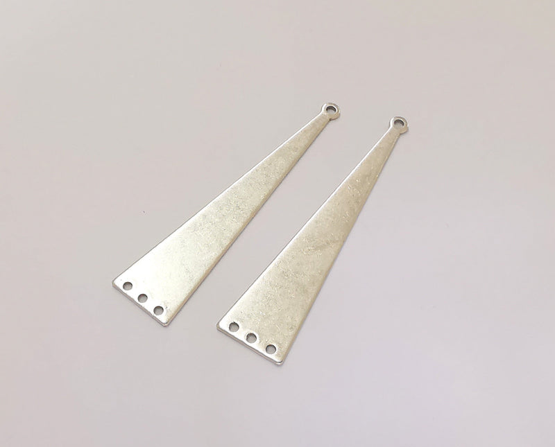 4 Triangle Charms Connector Antique Silver Plated Brass (50x10mm) G23273