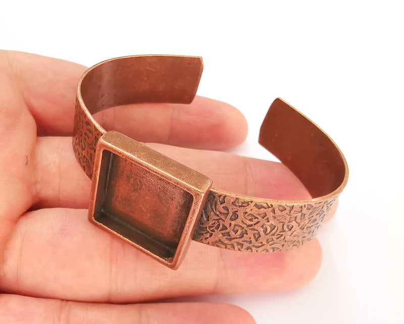 Bracelet Blank Resin Dry Flower inlay Blank Cuff Bezel Glass Cabochon Base Textured Adjustable Antique Copper (20x20mm ) G22867