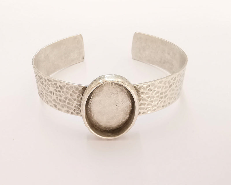 Bracelet Blank Resin Dry Flower inlay Blank Cuff Bezel Glass Cabochon Base Hammered Adjustable Antique Silver (25x18mm ) G27772