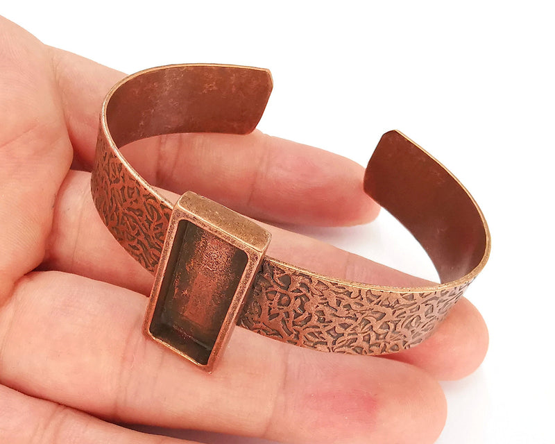 Bracelet Blank Resin Dry Flower inlay Blank Cuff Bezel Glass Cabochon Base Textured Adjustable Antique Copper (25x10mm ) G22873