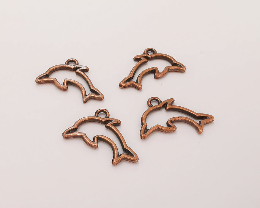 10 Dolphin Charms Antique Copper Plated Charms (22x14mm)  G22874