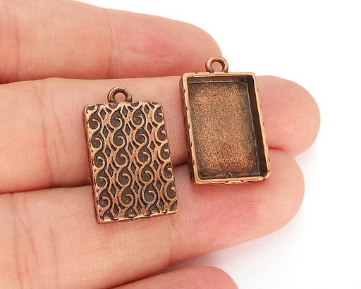 4 Textured Blank Bezel Resin Bezel Mosaic Mountings Antique Copper Plated Charms (24x14mm)( 18x12 mm Bezel Inner Size)  G22876