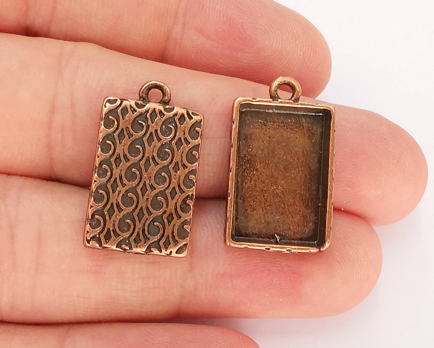 4 Textured Blank Bezel Resin Bezel Mosaic Mountings Antique Copper Plated Charms (24x14mm)( 18x12 mm Bezel Inner Size)  G22876