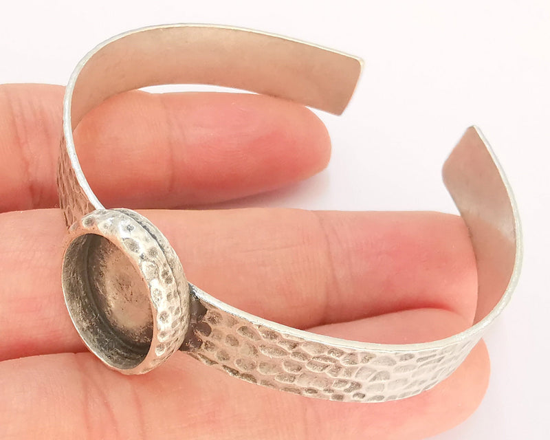Bracelet Blank Resin Dry Flower inlay Blank Cuff Bezel Glass Cabochon Base Hammered Adjustable Antique Silver (18x13mm ) G22881