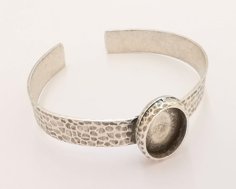 Bracelet Blank Resin Dry Flower inlay Blank Cuff Bezel Glass Cabochon Base Hammered Adjustable Antique Silver (18x13mm ) G22881