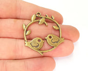 2 Bird, Leaf and Branch Charms Antique Bronze Plated Charms (42x36mm) G23277