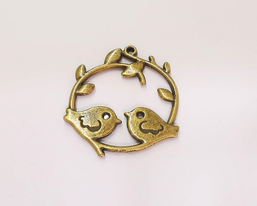 2 Bird, Leaf and Branch Charms Antique Bronze Plated Charms (42x36mm) G23277