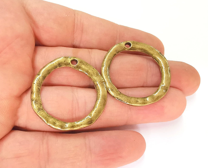2 Hammered Circle Charms Antique Bronze Plated Charms (34mm) G23278