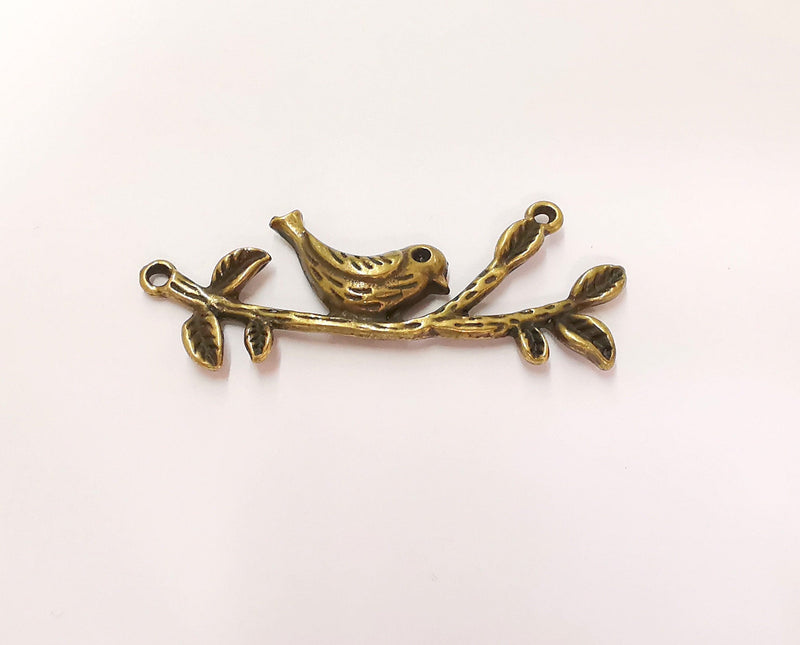 2 Bird Leaf Branch Connector Pendant Antique Bronze Plated Pendant (57x22mm) G23282